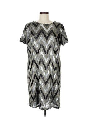 Michael Kors Sequin Shift Dress 8 Black Silver